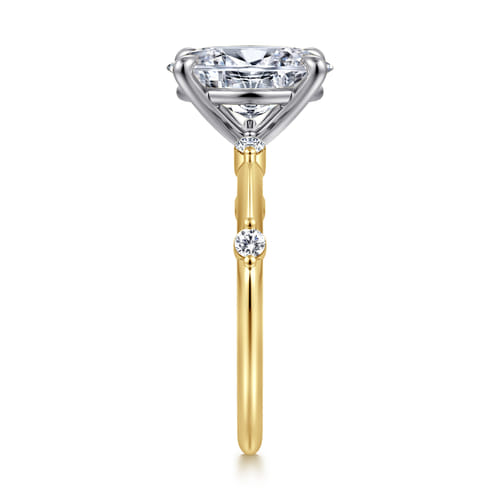 14K White -Yellow Gold Oval Diamond Engagement Ring