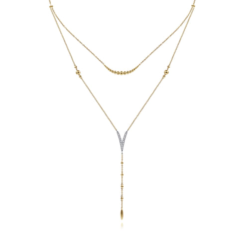14K White & Yellow Gold Pavé Diamond Layered Chevron Necklace