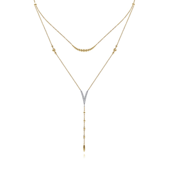 14K White & Yellow Gold Pavé Diamond Layered Chevron Necklace