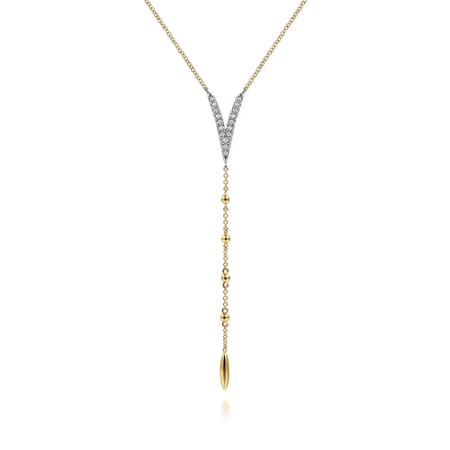 14K White & Yellow Gold Pavé Diamond Layered Chevron Necklace
