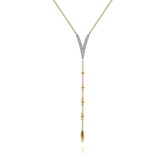 14K White & Yellow Gold Pavé Diamond Layered Chevron Necklace angle 2