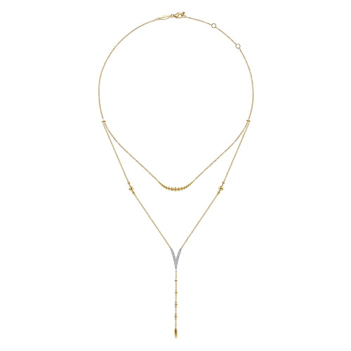 14K White & Yellow Gold Pavé Diamond Layered Chevron Necklace