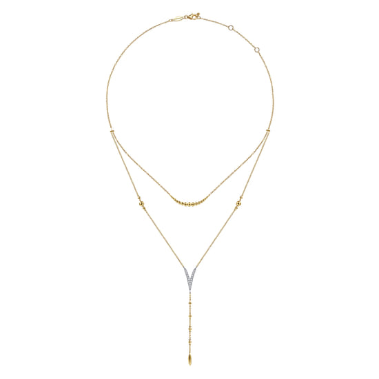 14K White & Yellow Gold Pavé Diamond Layered Chevron Necklace angle 3
