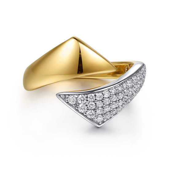 Gabriel - 14K White & Yellow Gold Pave Diamond Bypass Ring Gabriel - 14K White & Yellow Gold Pave Diamond Bypass Ring