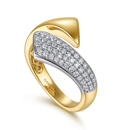 14K White & Yellow Gold Pave Diamond Bypass Ring