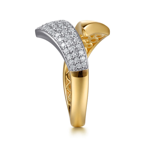 14K White & Yellow Gold Pave Diamond Bypass Ring