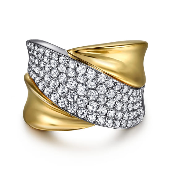14K White & Yellow Gold Pave Diamond Ring