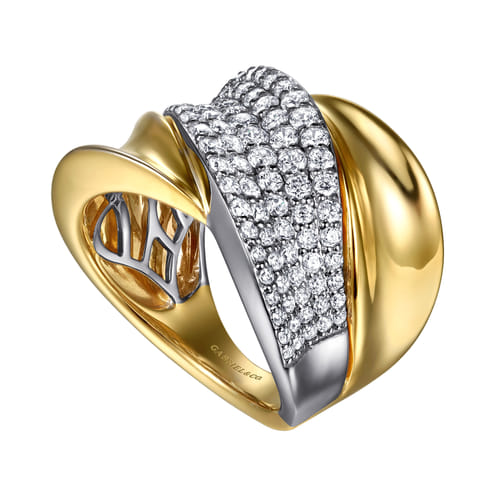 14K White & Yellow Gold Pave Diamond Ring