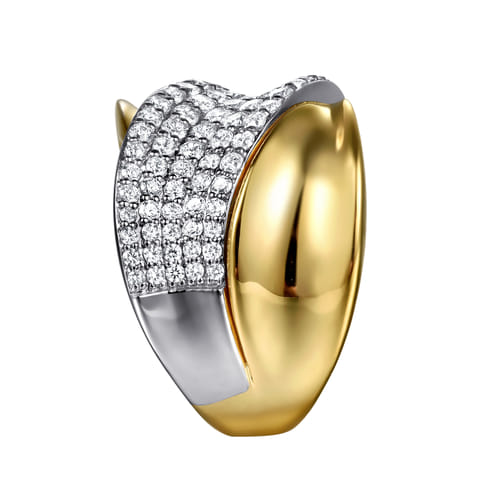 14K White & Yellow Gold Pave Diamond Ring