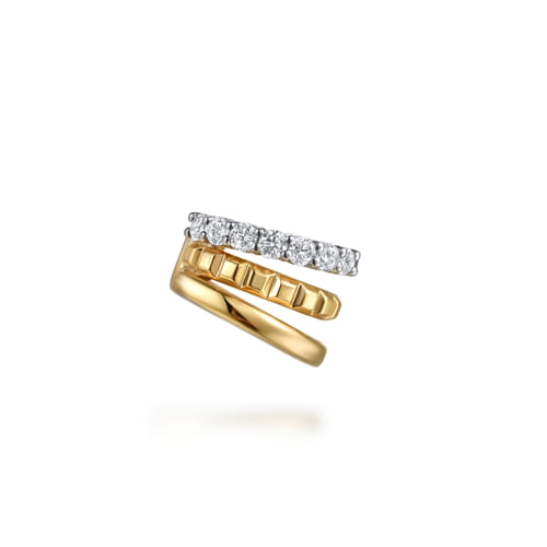 14K White & Yellow Gold Prong Set Diamond Muli Row Single Ear Cuff