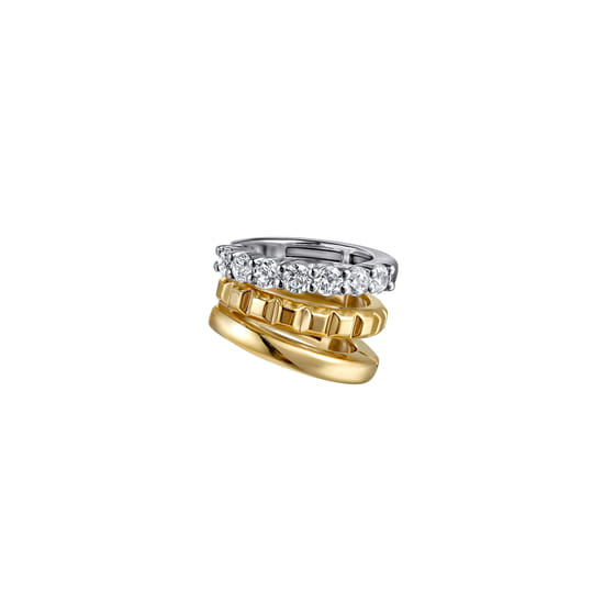 14K White & Yellow Gold Prong Set Diamond Multi Row Single Ear Cuff
