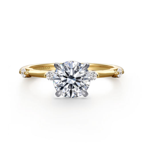14K White -Yellow Gold Round Diamond Engagement Ring