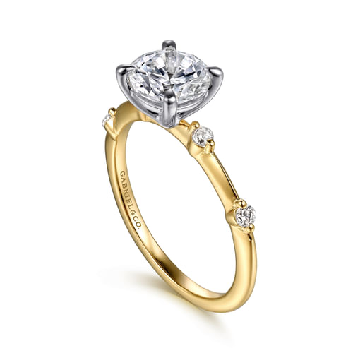 14K White -Yellow Gold Round Diamond Engagement Ring