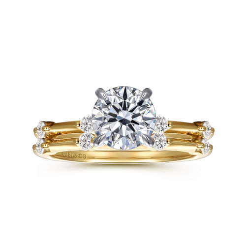 14K White -Yellow Gold Round Diamond Engagement Ring