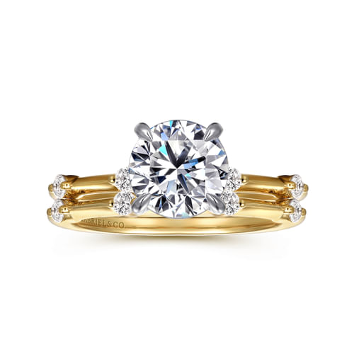 14K White -Yellow Gold Round Diamond Engagement Ring