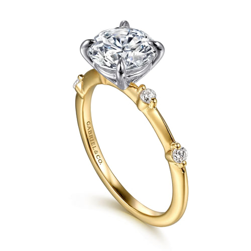 14K White -Yellow Gold Round Diamond Engagement Ring
