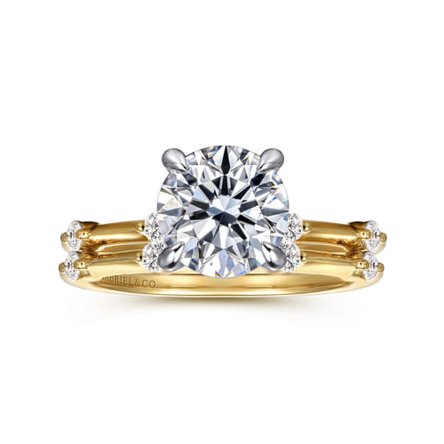 14K White -Yellow Gold Round Diamond Engagement Ring
