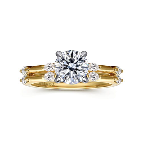 14K White -Yellow Gold Round Diamond Engagement Ring