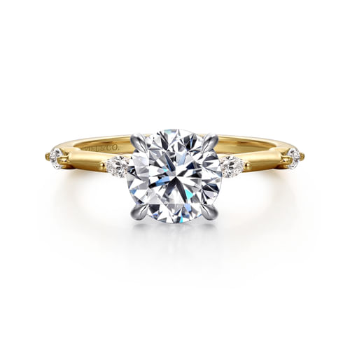 14K White -Yellow Gold Round Diamond Engagement Ring