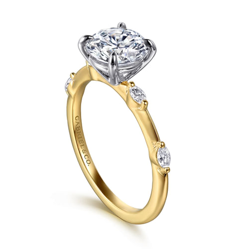 14K White -Yellow Gold Round Diamond Engagement Ring
