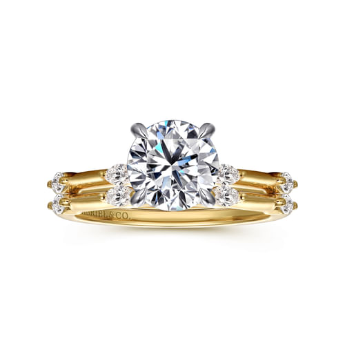 14K White -Yellow Gold Round Diamond Engagement Ring