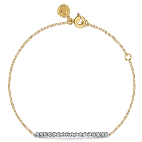 14K White & Yellow Gold White Sapphire Bar Bracelet