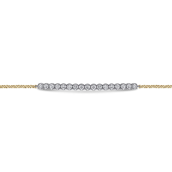 14K White & Yellow Gold White Sapphire Bar Bracelet angle 2