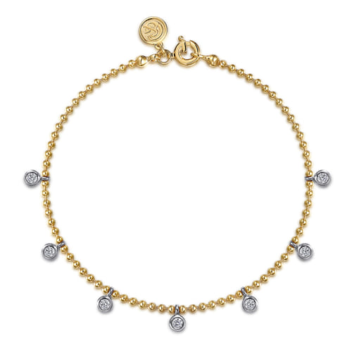 14K White & Yellow Gold White Sapphire Droplet Bracelet-Bujukan 14K White & Yellow Gold White Sapphire Droplet Bracelet-Bujukan
