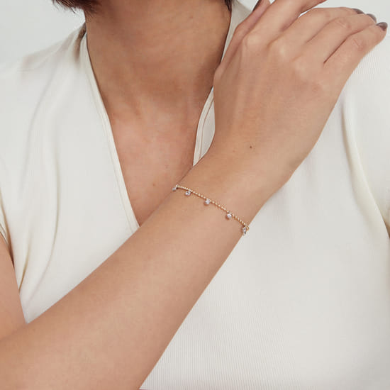 14K White & Yellow Gold White Sapphire Droplet Bracelet-Bujukan angle 4