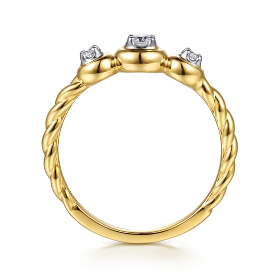 14K White & Yellow Gold White Sapphire Three Stone Promise Ring angle 2