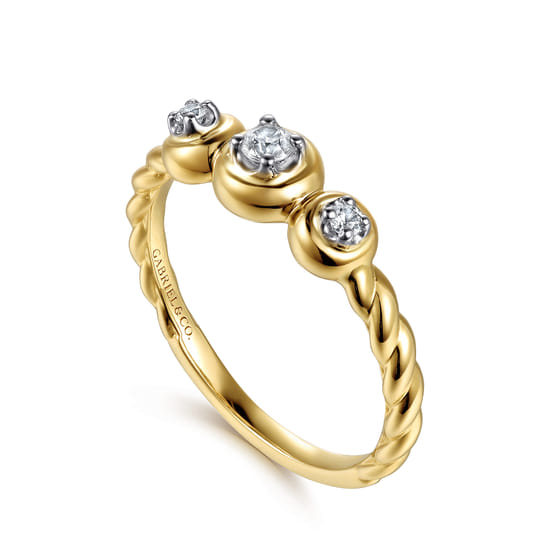 14K White & Yellow Gold White Sapphire Three Stone Promise Ring angle 3