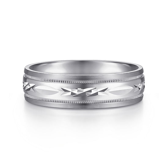 Gabriel - 14K White 6mm - Engraved Men's Wedding Band in Satin Finish