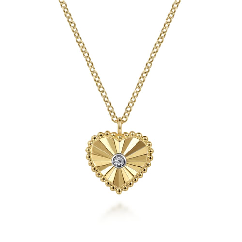 14K White And Yellow Gold Diamond And Heart Pendant Necklace