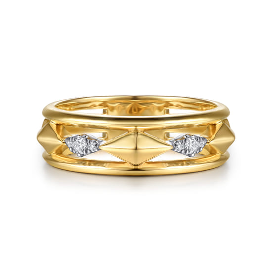 Gabriel - 14K White And Yellow Gold Graduating Diamond Kite Shape Easy Stackable Ring