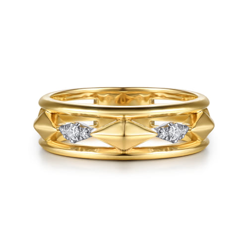 14K White And Yellow Gold Graduating Diamond Kite Shape Easy Stackable Ring 14K White And Yellow Gold Graduating Diamond Kite Shape Easy Stackable Ring