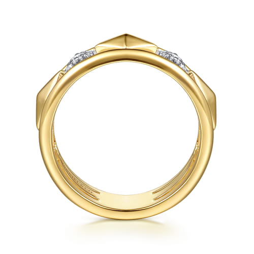 14K White And Yellow Gold Graduating Diamond Kite Shape Easy Stackable Ring 14K White And Yellow Gold Graduating Diamond Kite Shape Easy Stackable Ring