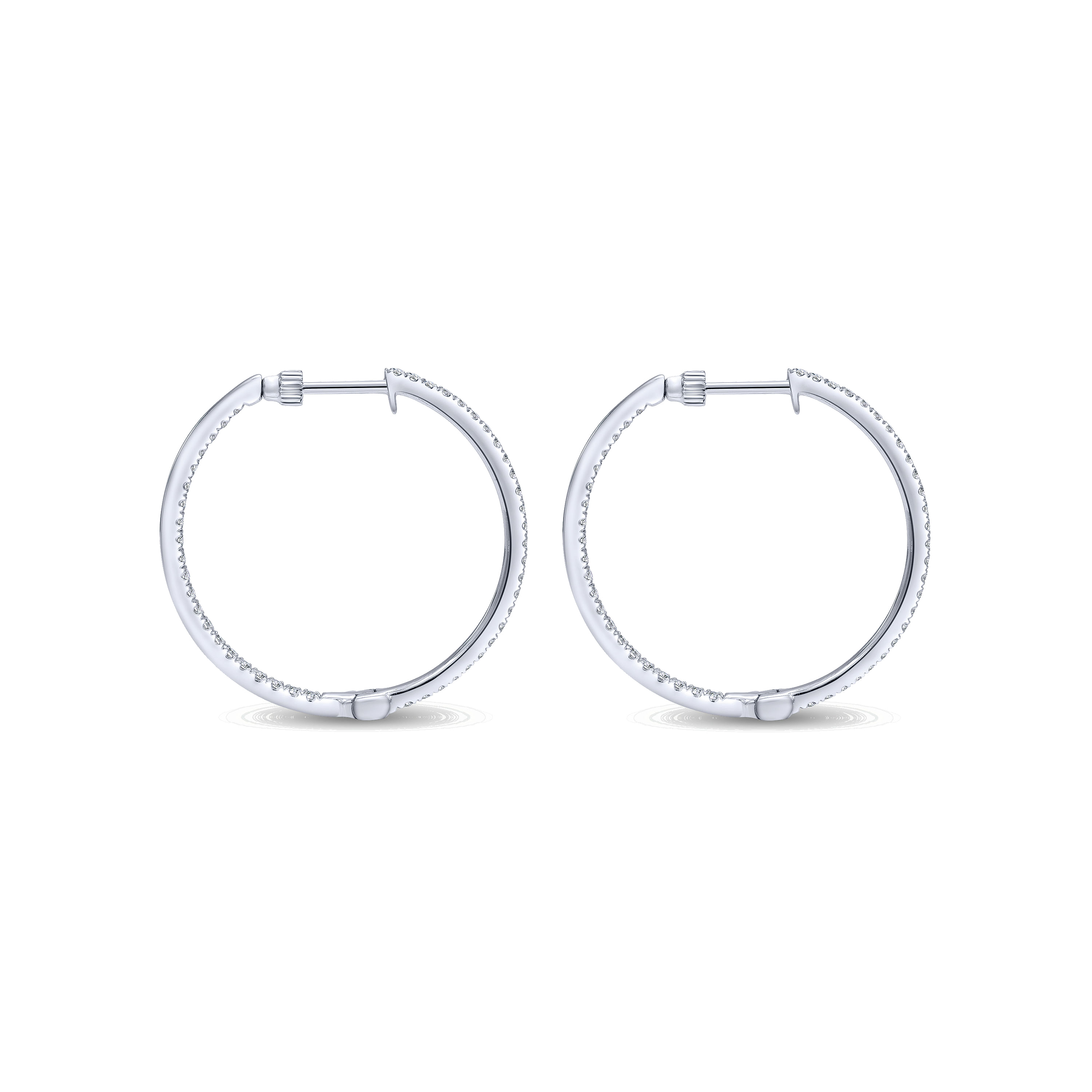 14K White French Pavé Set 30mm Round Inside Out Diamond Hoop Earrings