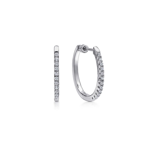 14K White Gold  20mm Oval Classic Diamond Hoop Earrings