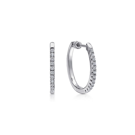 Gabriel - 14K White Gold  20mm Oval Classic Diamond Hoop Earrings