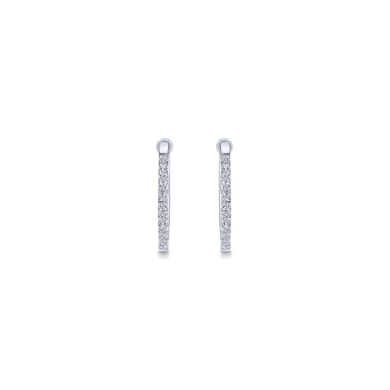 14K White Gold  20mm Oval Classic Diamond Hoop Earrings angle 3