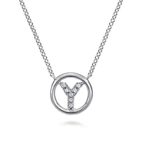 14K White Gold  Diamond  Y Initial Pendant Necklace