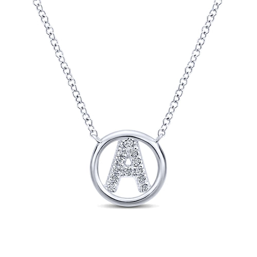 14K White Gold  Diamond A Initial Pendant Necklace