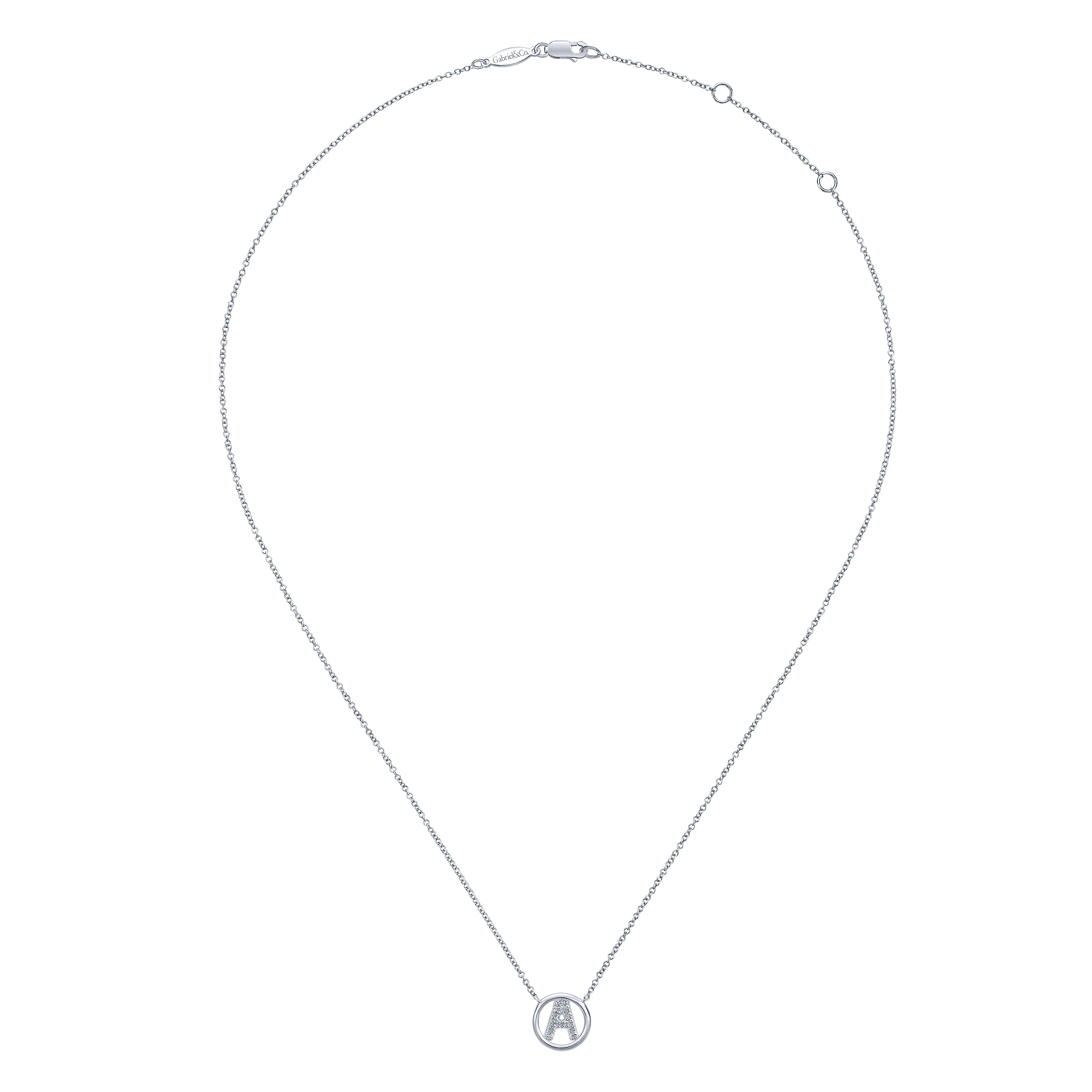 14K White Gold  Diamond A Initial Pendant Necklace