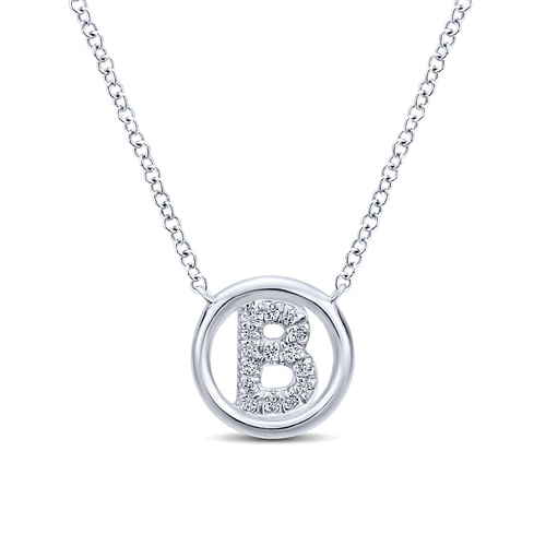 14K White Gold  Diamond B Initial Pendant Necklace