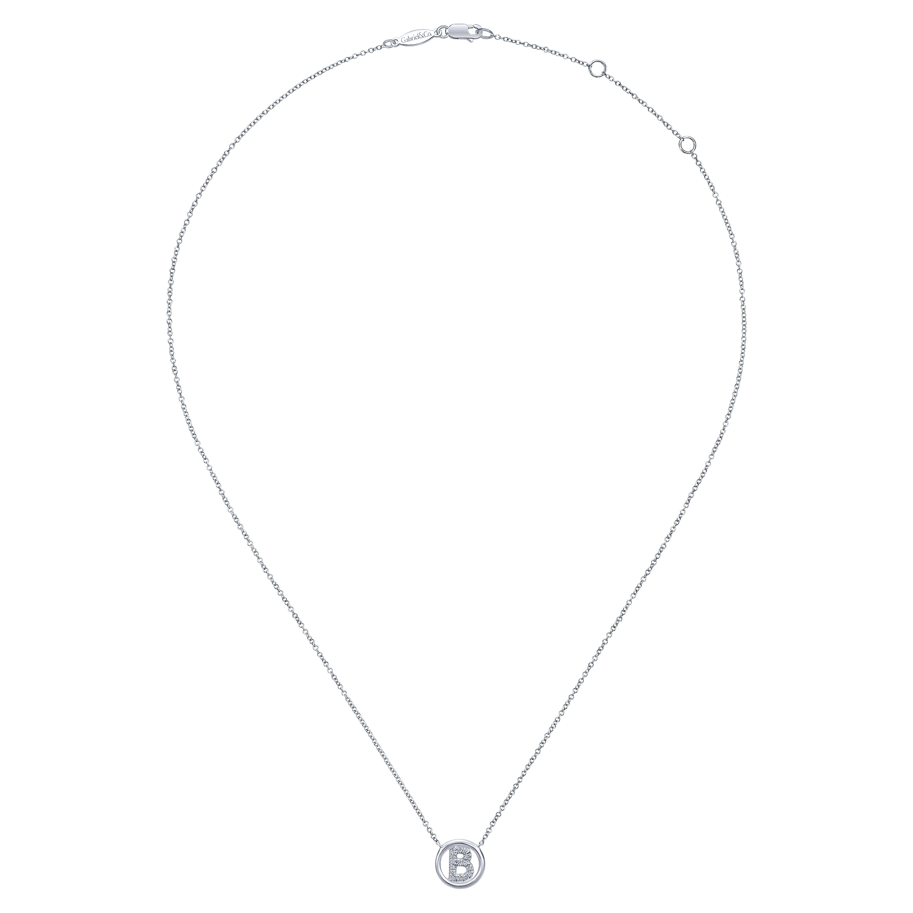 14K White Gold  Diamond B Initial Pendant Necklace