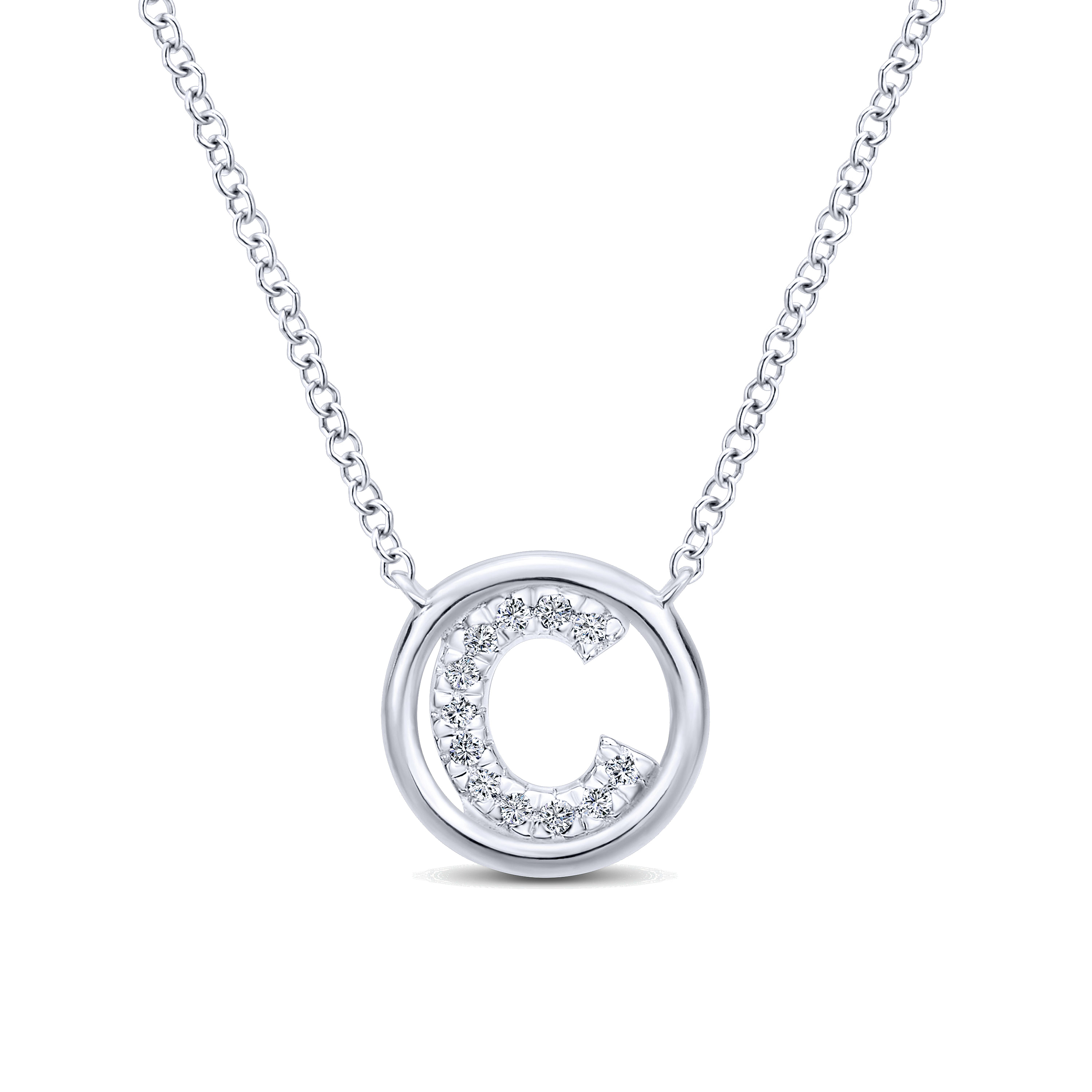 14K White Gold  Diamond C Initial Pendant Necklace