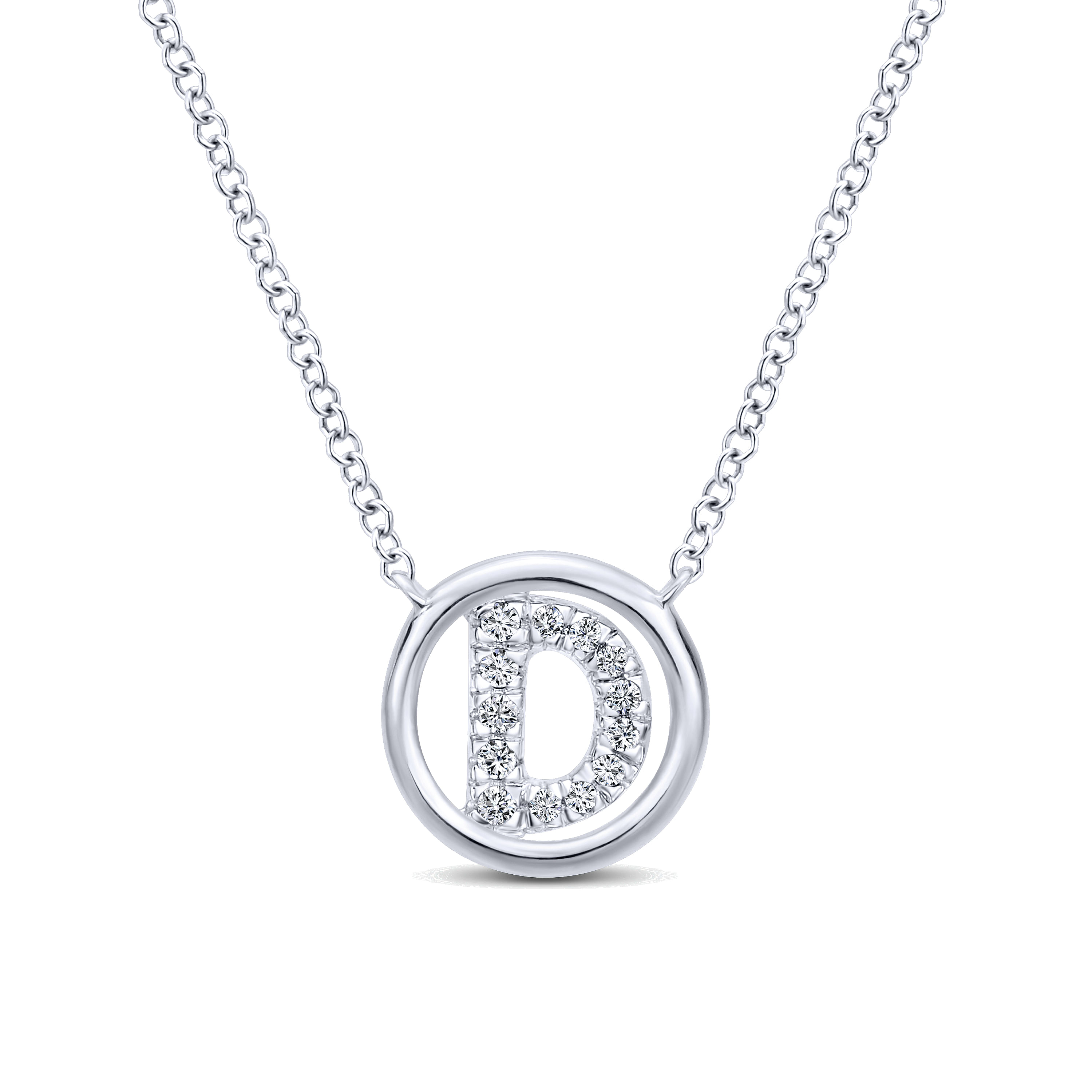 14K White Gold  Diamond D Initial Pendant Necklace