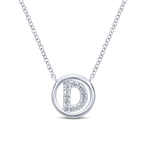 14K White Gold  Diamond D Initial Pendant Necklace