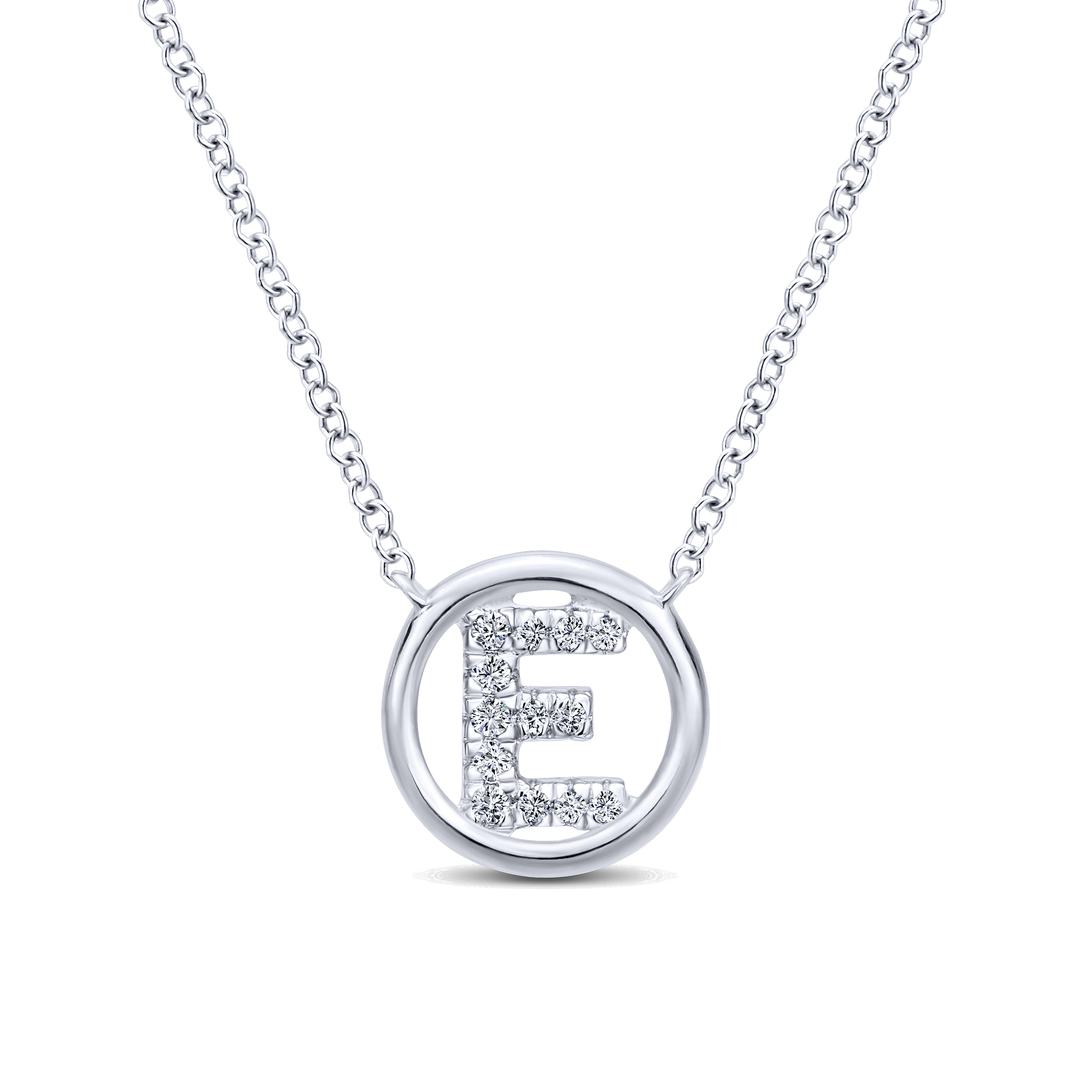 14K White Gold  Diamond E Initial Pendant Necklace