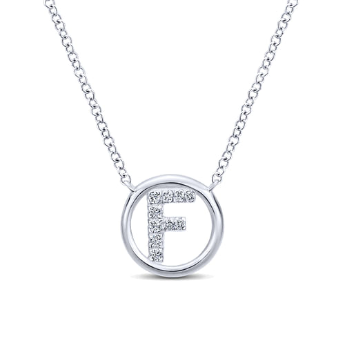 14K White Gold  Diamond F Initial Pendant Necklace